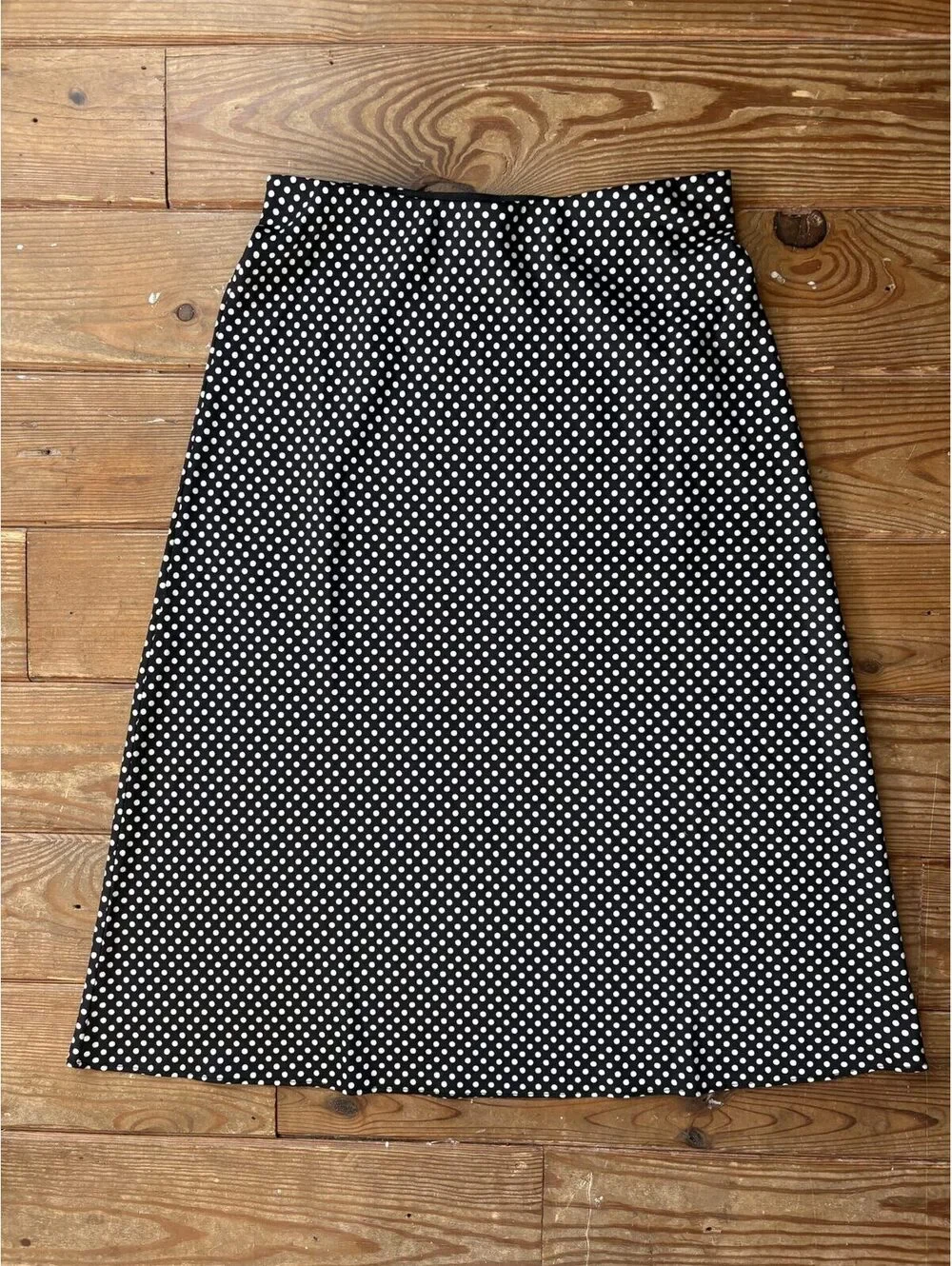 J.Crew Black White Polka Dot Midi Skirt Size Small Pull On Elastic Waist